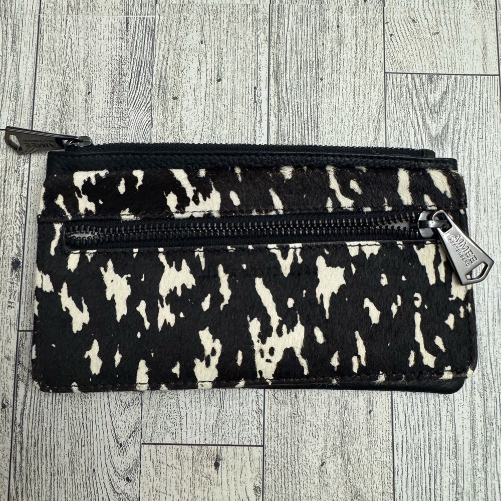Aimee Kestenberg Black and White Haircalf Zip Wallet
